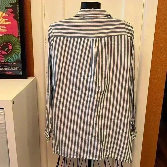 Women's Zac & Rachel Striped Button Up Long Sleeve Tunic Shirt-Sz L - Picture 2 of 5